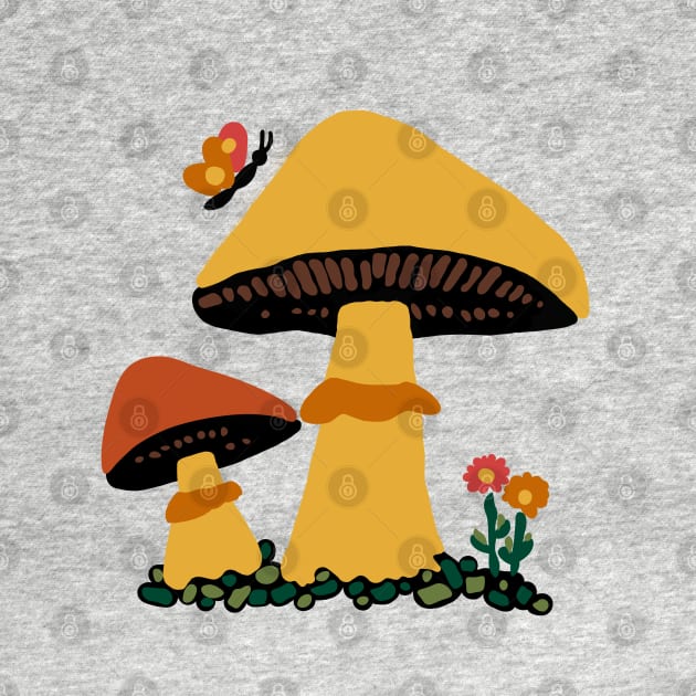 Retro Mushroom with Butterfly by Kelliboo